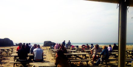 View of the beach from the Watering Hole bar.